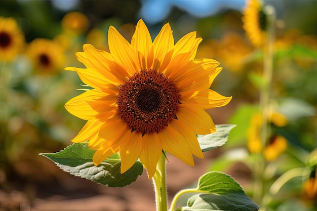 Un girasole in un campo di girasoli