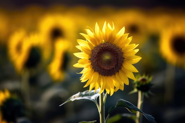 Un girasole in un campo di girasoli