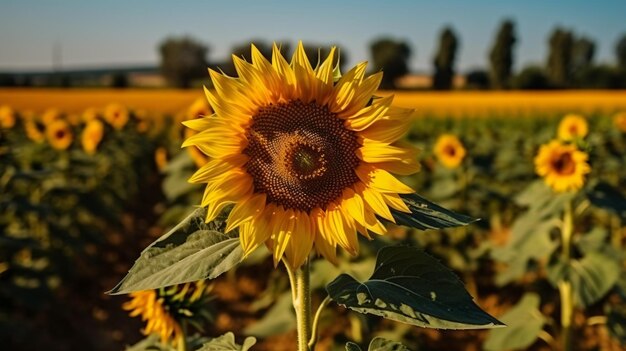 Un girasole in un campo di girasoli