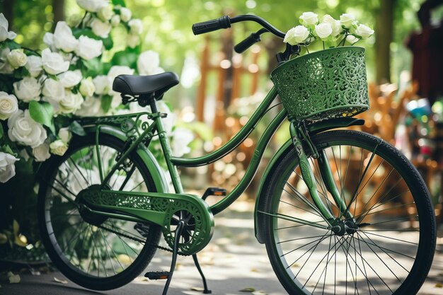 Un giro in bicicletta a tema verde con decorazioni di ciambella