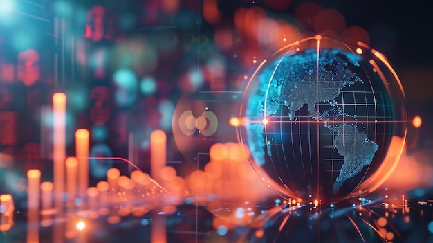 un globo mondiale dietro linee grafiche lucenti