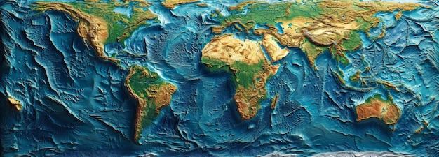 Un globo terrestre con mappa fisica completa del pianeta in rilievo topografico accentuato