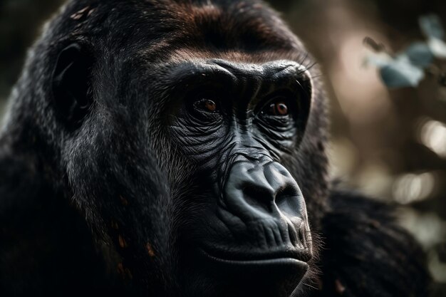 Un gorilla allo stato brado sta guardando la telecamera.