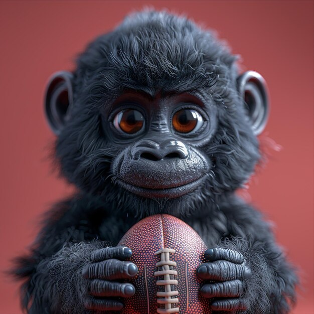 un gorilla blu che tiene un calcio con la parola americano su di esso