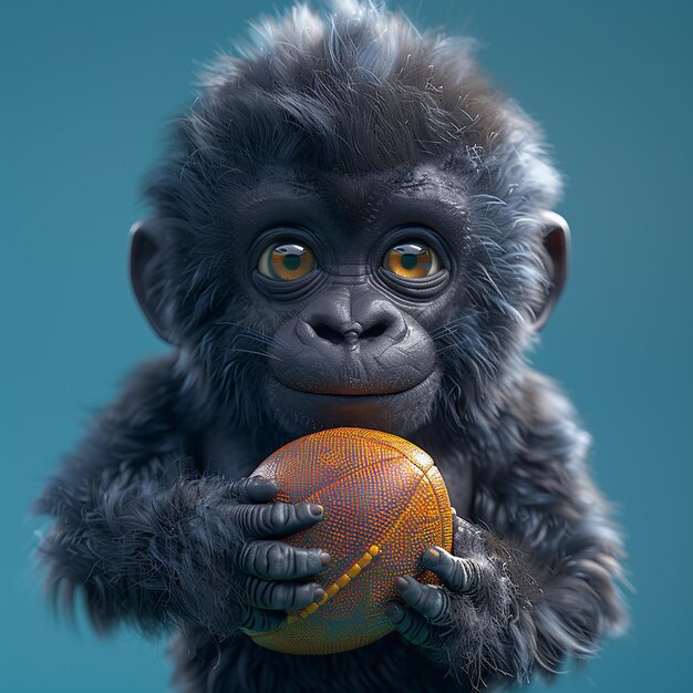 un gorilla blu che tiene un calcio con la parola americano su di esso