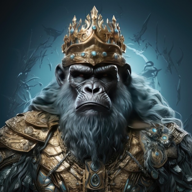un gorilla che indossa una corona d'oro e una Corona d'oro.