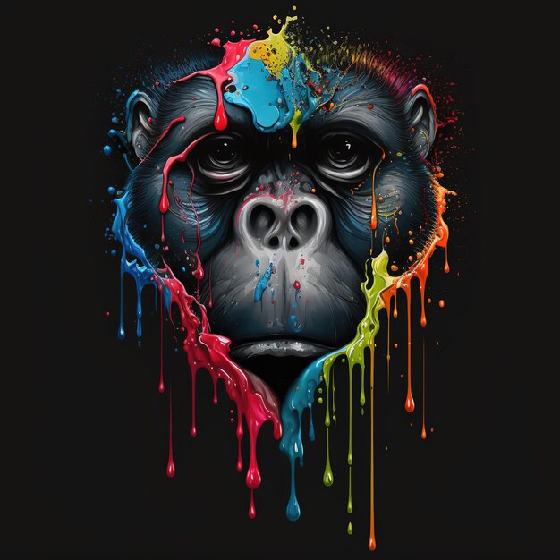 Un gorilla colorato con uno sfondo nero e uno sfondo nero.