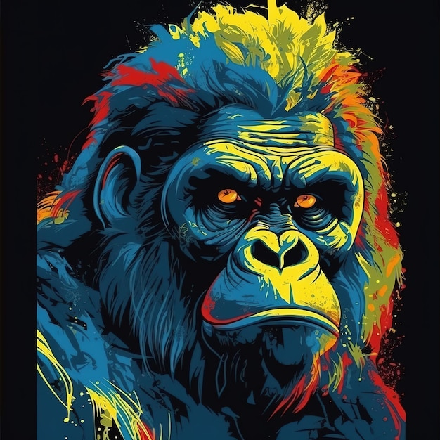 Un gorilla con uno sfondo colorato.