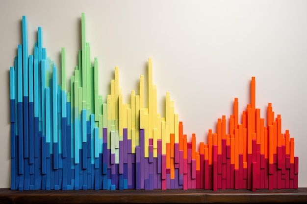 Un grafico a barre con tendenza al rialzo fatto di mattoni colorati di lego