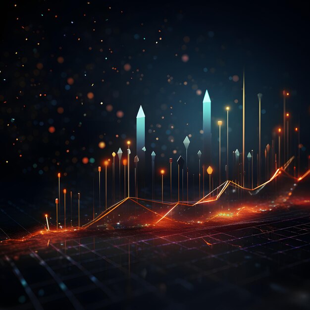 un grafico aziendale composto da punti e linee su uno sfondo scuro