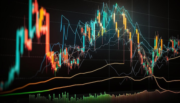 Un grafico azionario con una linea colorata che mostra