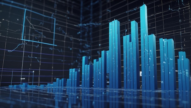 Un grafico blu e nero con una freccia che indica verso l'alto