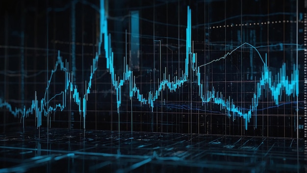 Un grafico blu luminoso con grattacieli