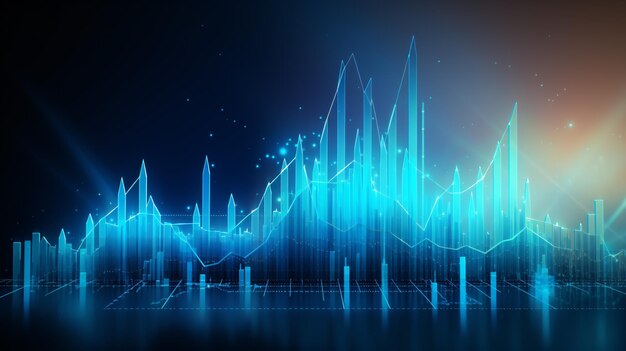 un grafico blu luminoso con linee e punti