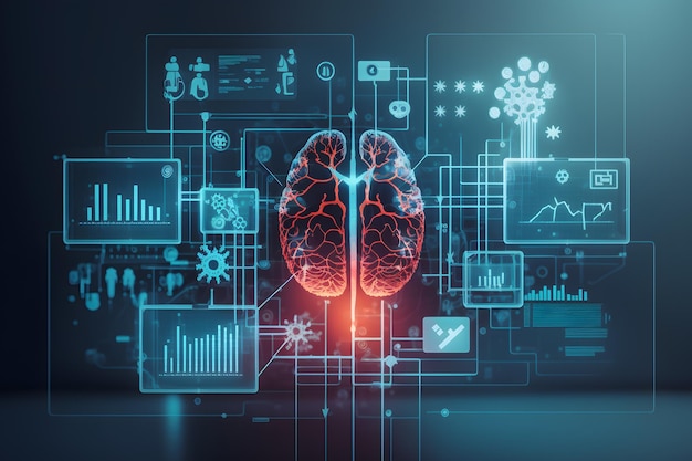 Un grafico di un cervello con sopra un cuore