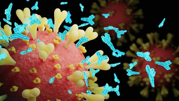 Un grafico di un coronavirus con un virus e un virus