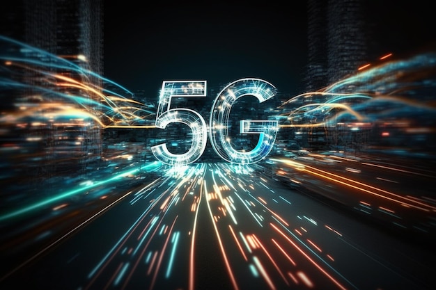 Un grafico di un segno 5g con la parola 5g su di esso.