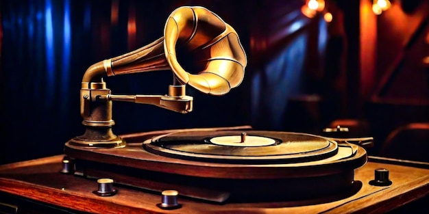 Un grammofono antico che gira vecchie colonne sonore in un nightclub .
