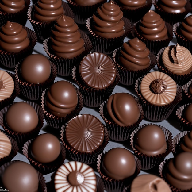 Un gran numero di cioccolatini sono in una grande pila