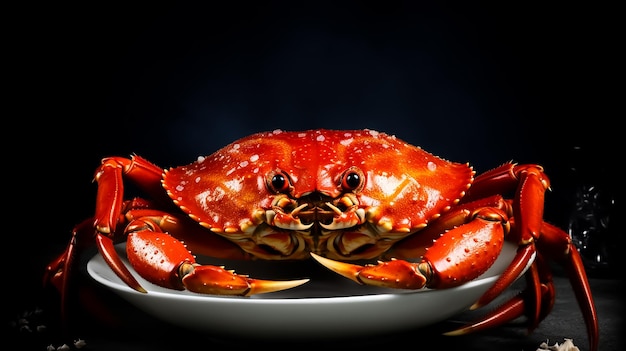 Un granchio rosso jumbo su un piatto con le bacchette sul lato fotografia di frutti di mare