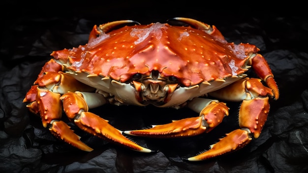 Un granchio rosso jumbo su un piatto con le bacchette sul lato fotografia di frutti di mare