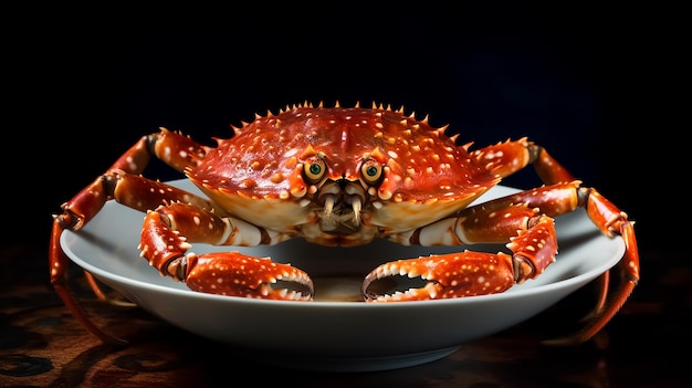 Un granchio rosso jumbo su un piatto con le bacchette sul lato fotografia di frutti di mare