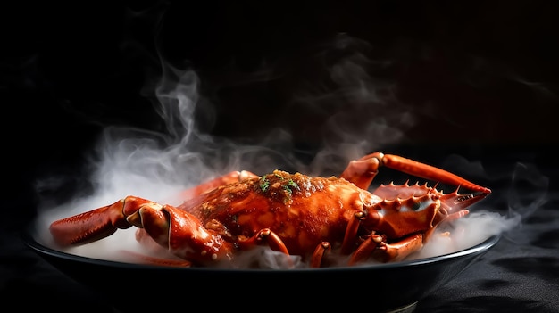 Un granchio rosso jumbo su un piatto con le bacchette sul lato fotografia di frutti di mare