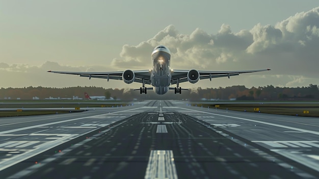 Un grande aereo a reazione decolla dalla pista dell'aeroporto