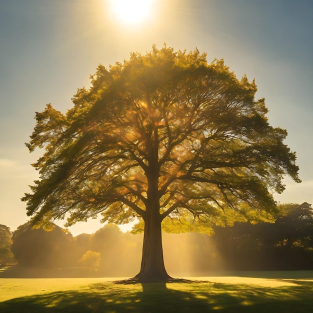 Un grande albero bagnato dal sole