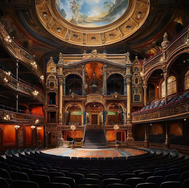 Un grande auditorium con un grande palco con un grande palcoscenico d'opera