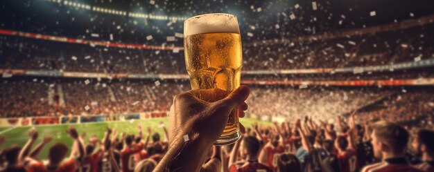 un grande bicchiere di birra con una grande quantità di birra al centro dello stadio.