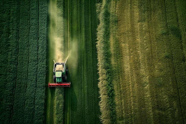 Un grande campo verde con un trattore