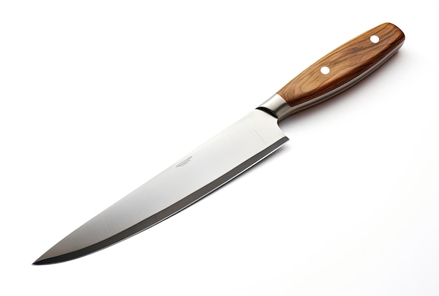 un grande coltello da chef è su uno sfondo bianco