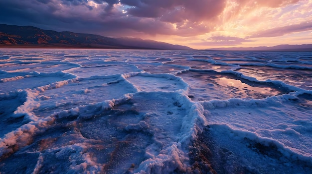 un grande corpo d'acqua con ghiaccio su di esso