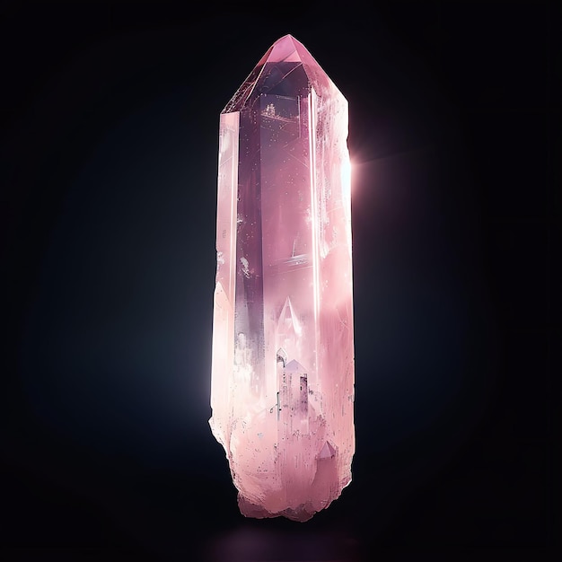 un grande cristallo rosa è illuminato al buio