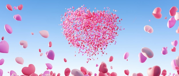 Un grande cuore d'amore composto da un mazzo di palloncini d'amore