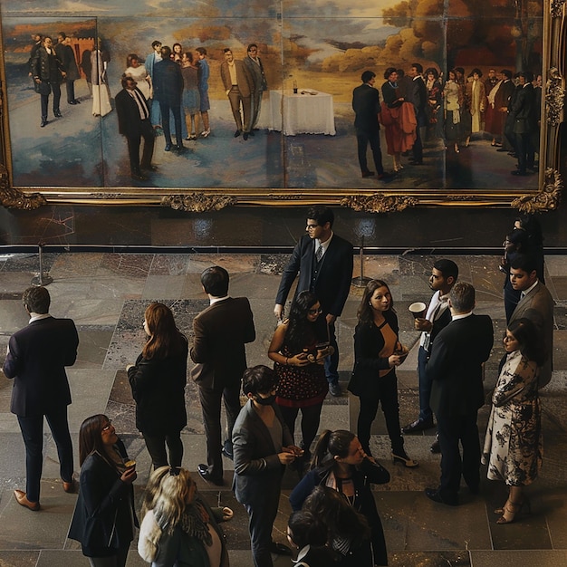 un grande dipinto di persone di fronte a un dipinto che dice la parola citazione su di esso