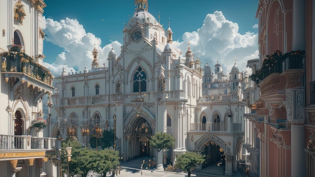 Un grande edificio bianco con una grande cupola e un cielo nuvoloso sullo sfondo.