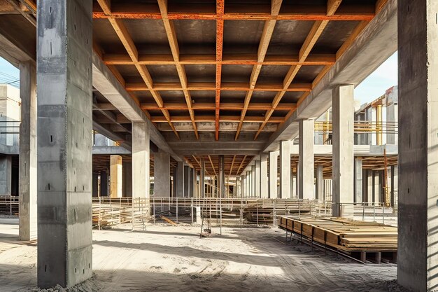 Un grande edificio con un grande soffitto in legno e una grande struttura in cemento con la parola edificio su di esso.