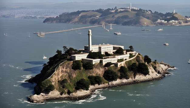 un grande edificio si trova su una collina con vista sull'oceano