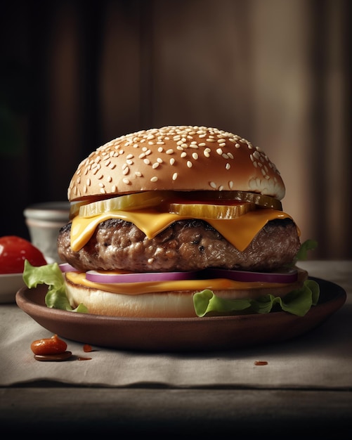 Un grande fast food, un ristorante gustoso, un hamburger.