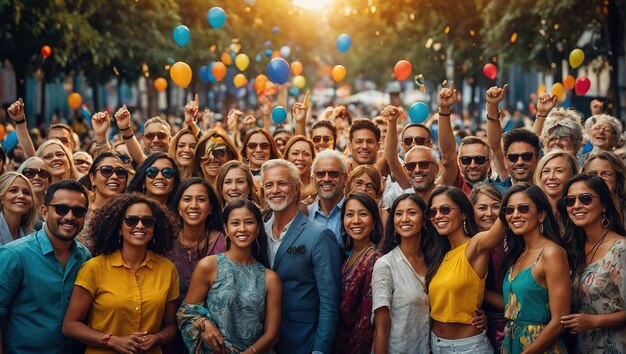 Un grande gruppo multietnico di persone che guardano l'amicizia della telecamera