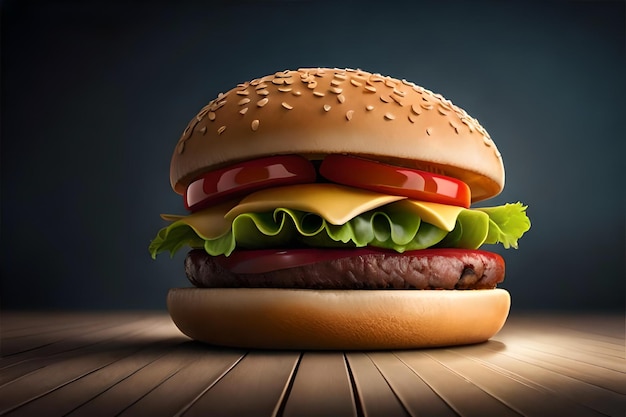 Un grande hamburger con sfondo scuro illustrazione artistica digitale a piena risoluzione