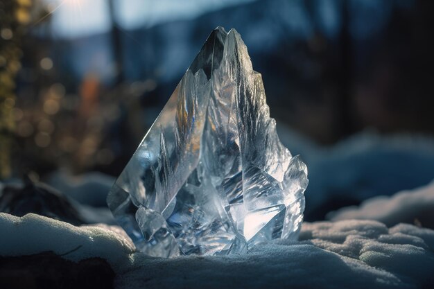 Un grande iceberg si trova nella neve.