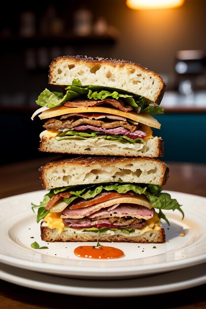 Un grande panino con sopra un contorno di salsa di pomodoro.