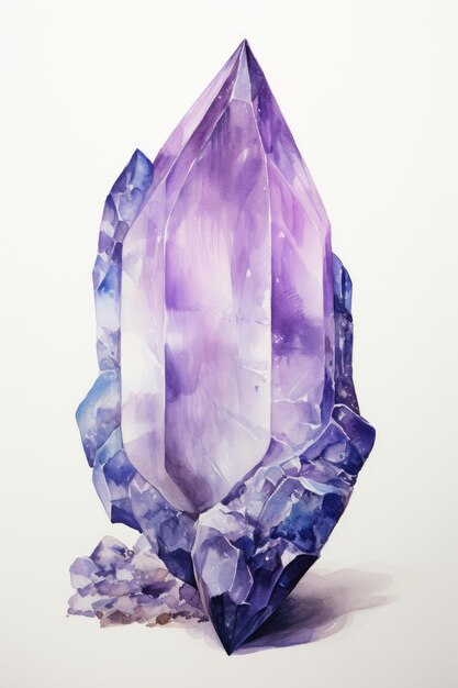 un grande pezzo di quarzo a forma di diamante viola si siede su un tavolo