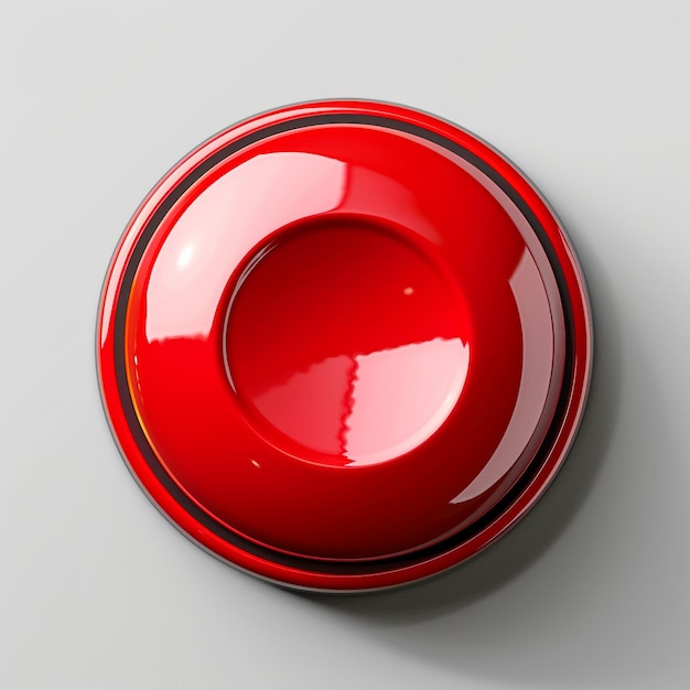 Un grande pulsante rosso come quello usato nei giochi arcade isolato sul bianco