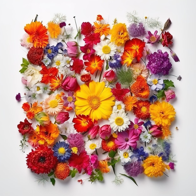 Un grande quadrato di fiori è circondato da altri fiori.