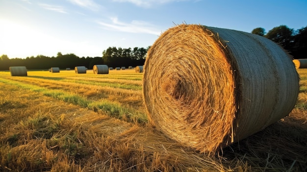 un grande rotolo di fieno in un campo