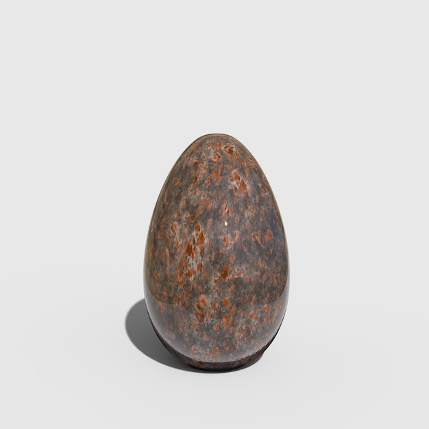 Un grande uovo con un motivo maculato marrone scuro sulla parte superiore.
